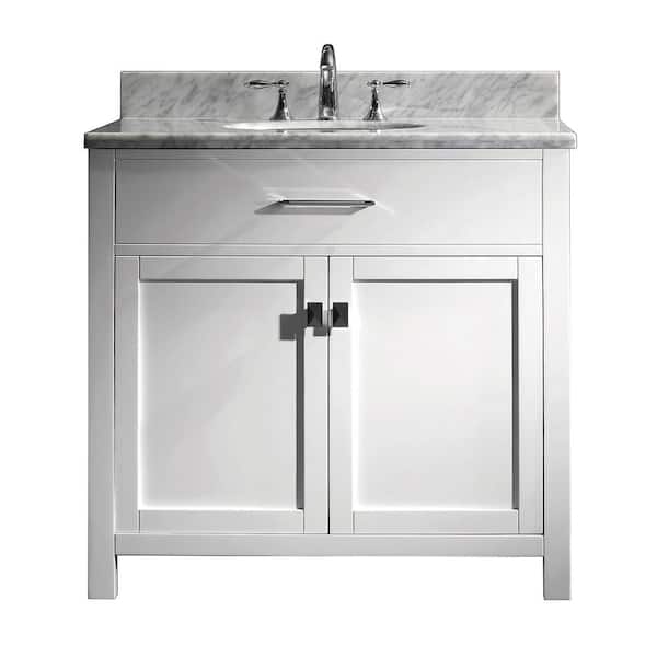 Virtu USA Caroline 36 in. W Bath Vanity in White with Marble Vanity Top in White with Round Basin