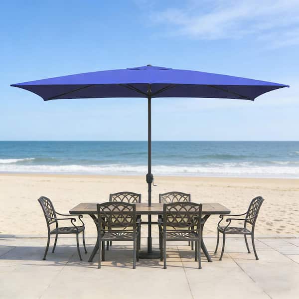 Maypex 10 x 6.5ft. Steel Crank Rectangle Market Patio Umbrella in Navy  H1300004-N