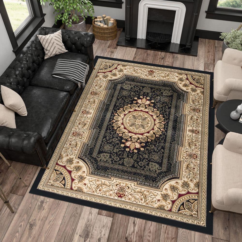 Sensation Oriental Medallion 2' x 3' Black Synthetic Area Rug
