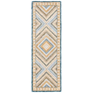 Aspen Navy/Gold 2 ft. x 8 ft. Border Diamond Runner Rug