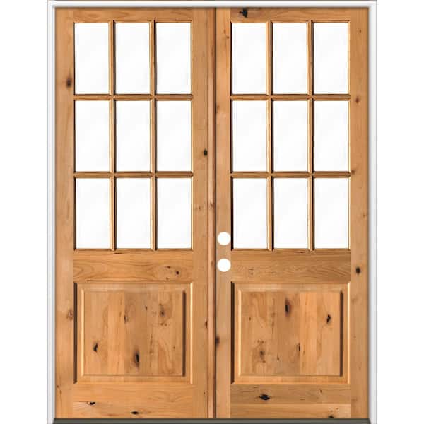 Krosswood Doors 72 in. x 96 in. Craftsman Knotty Alder 9-Lite Clear Glass clear stain Right Active Double Prehung Wood Front Door