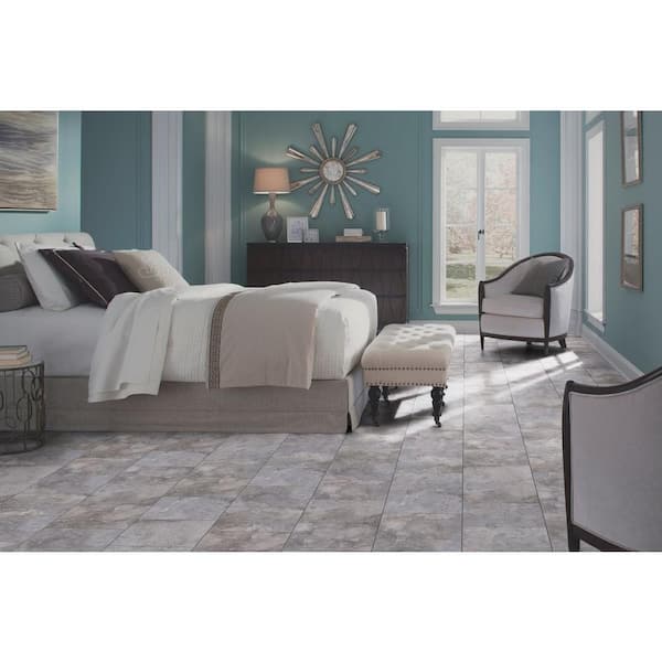 TrafficMaster - Ash Blended Slate 4 MIL x 12 in. W x 12 in. L Peel and Stick Water Resistant Vinyl Tile Flooring (30 sqft/case)