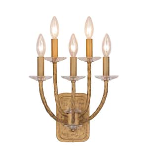 Atella 5-Light Ashen Gold Wall Sconce with Faceted Crystal Accents