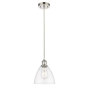 Bristol Glass 100-Watt 1 Light Polished Nickel Shaded Mini Pendant Light with Seeded glass Seeded Glass Shade