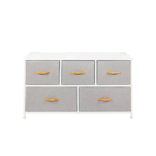 HomeRoots White and Gray 5 drawer 39.3 in. Chest of Drawers
