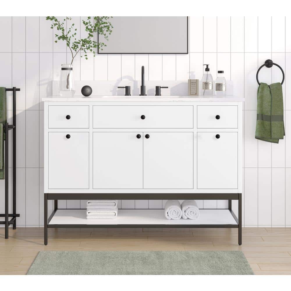 Paisley 48 in. Single Sink White Bath Vanity with Cala White Engineered Stone Top price history on PriceWatchPro
