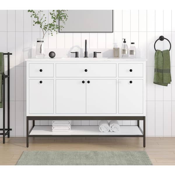 Avanity Paisley 48 in. Single Sink White Bath Vanity with Cala White Engineered Stone Top