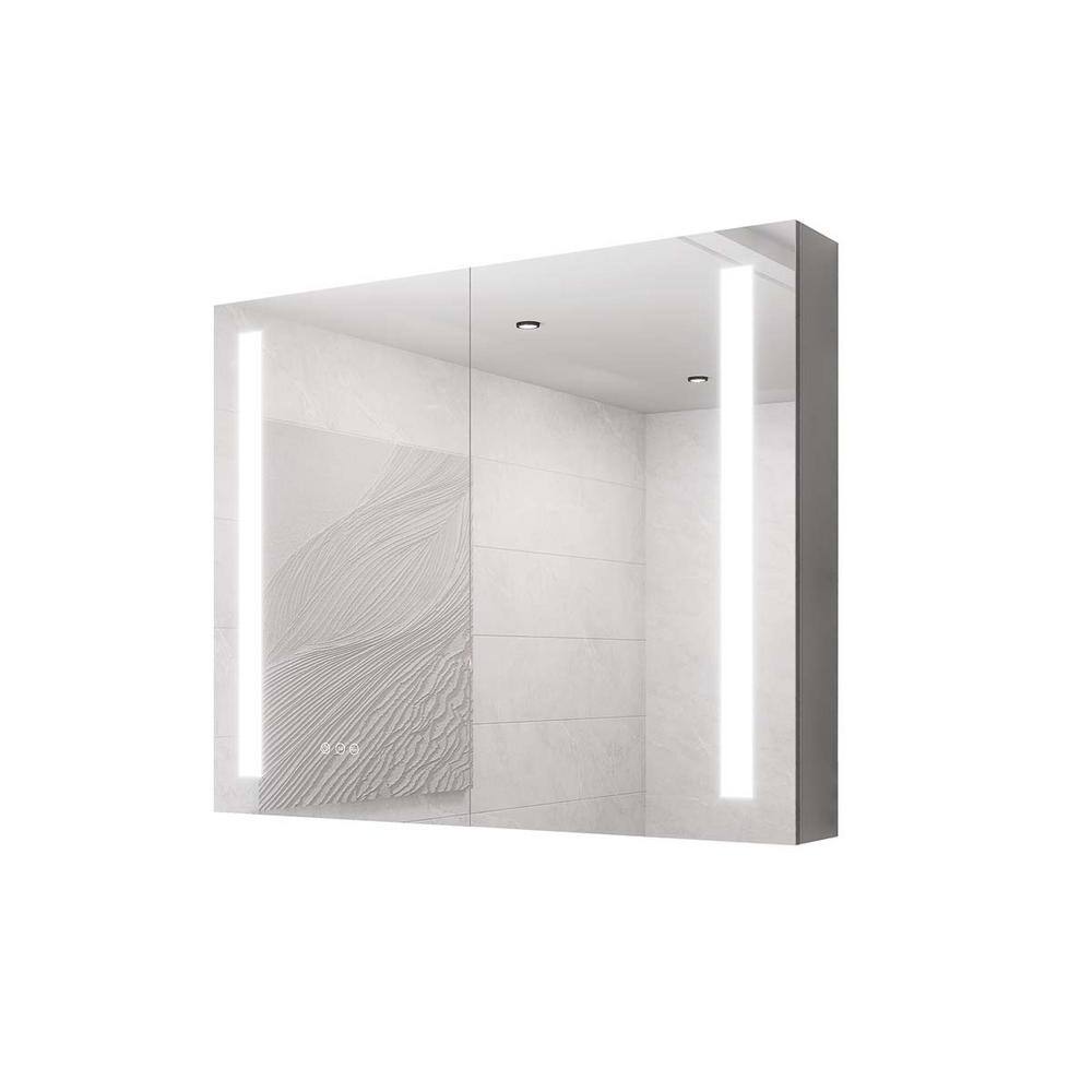 36 in. W x 30 in. H Rectangular Aluminum Medicine Cabinet with Mirror LED V