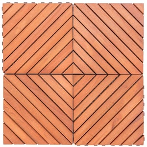 12-Diagonal Slat Eucalyptus Interlocking Deck Tile (Set of 10-Tiles)