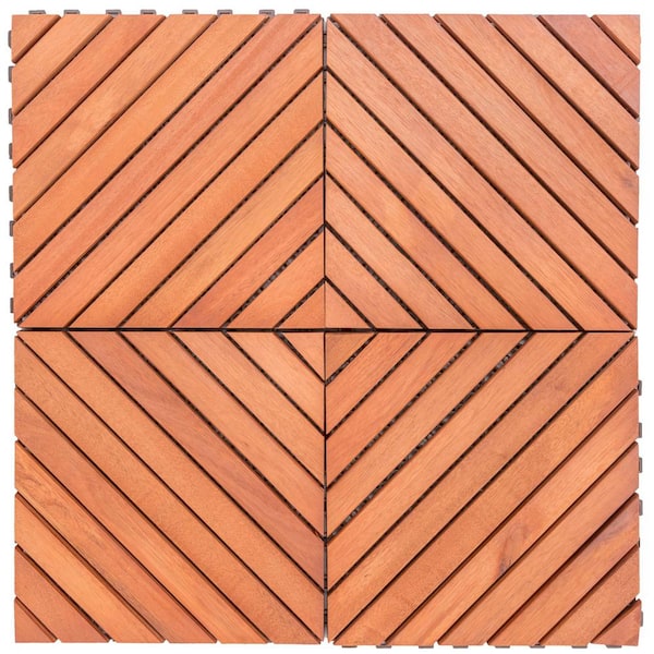 ATENGNES 12-Diagonal Slat Eucalyptus Interlocking Deck Tile (Set of 10-Tiles)