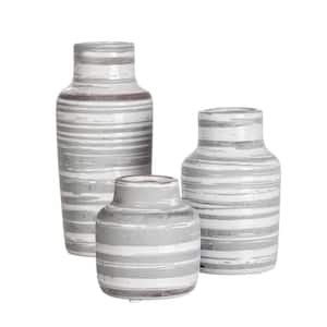 7", 5.25", and 3.5" Gray and White Striped Ceramic Bottle Vase (Set of 3)
