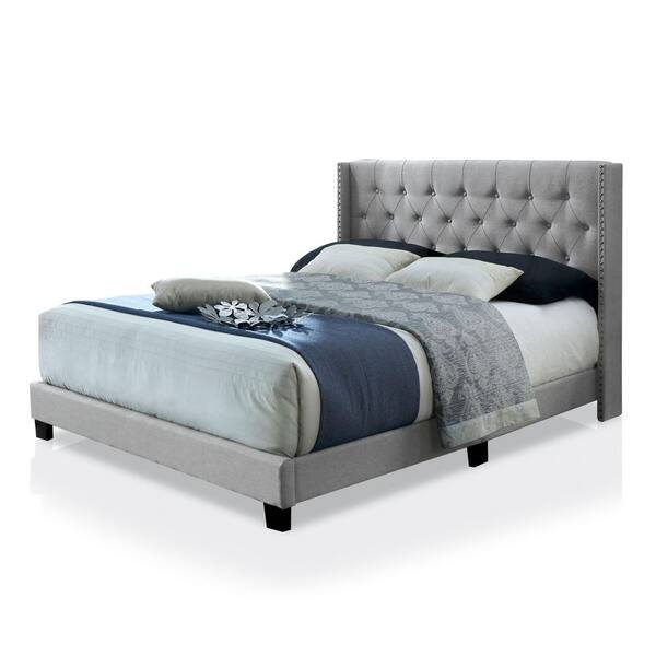 Furniture of America Jayland Gray California King Panel Bed with Button-tufted Headboard