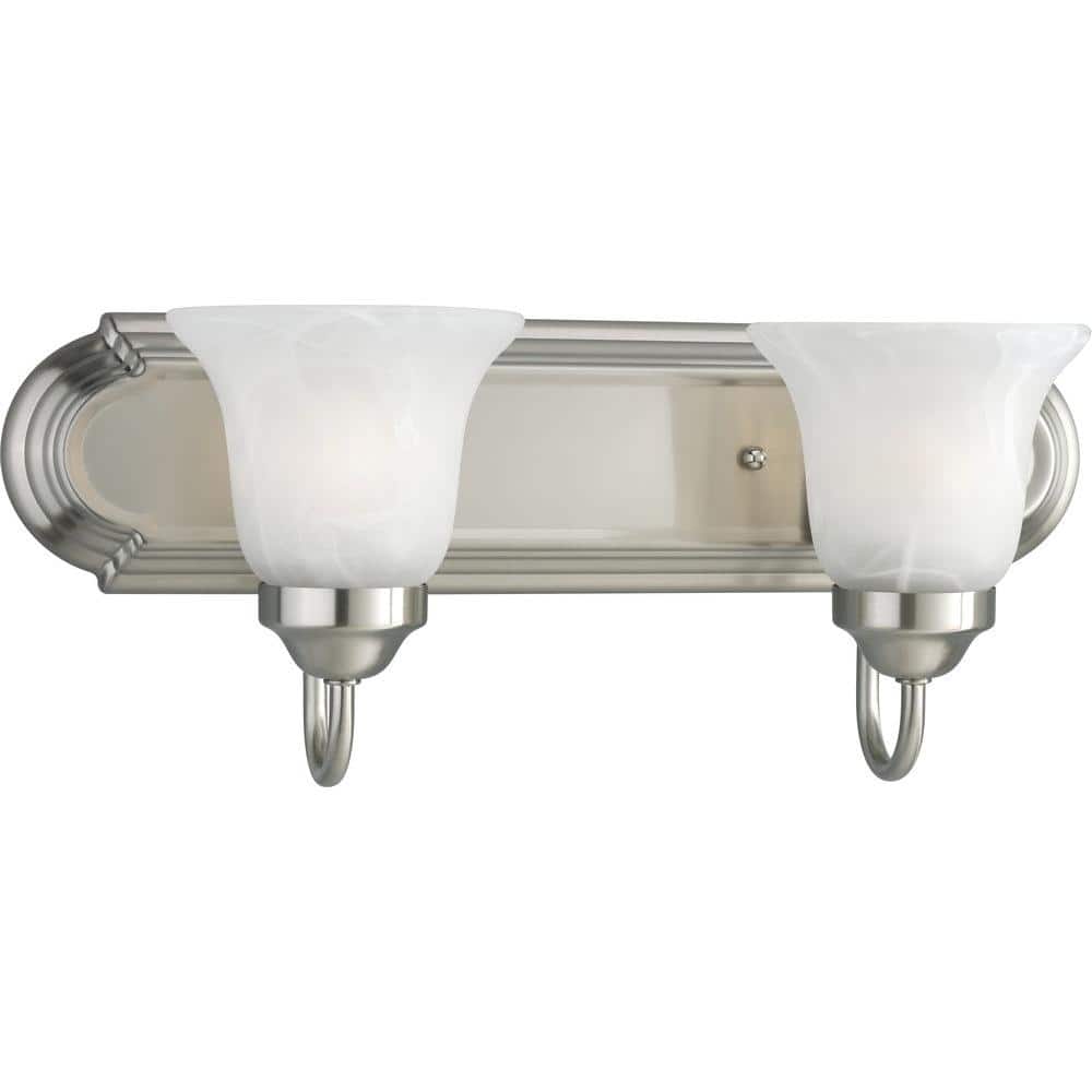 Brushed Nickel 2-Light Vanity with Alabaster Glass Shades