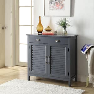 Gracie Grey Storage Cabinet with 2-Drawers and 2-Glass Doors