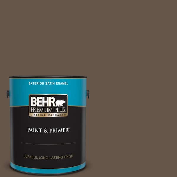 BEHR PREMIUM PLUS 1 gal. #N220-7 Cavalry Brown Satin Enamel Exterior Paint & Primer