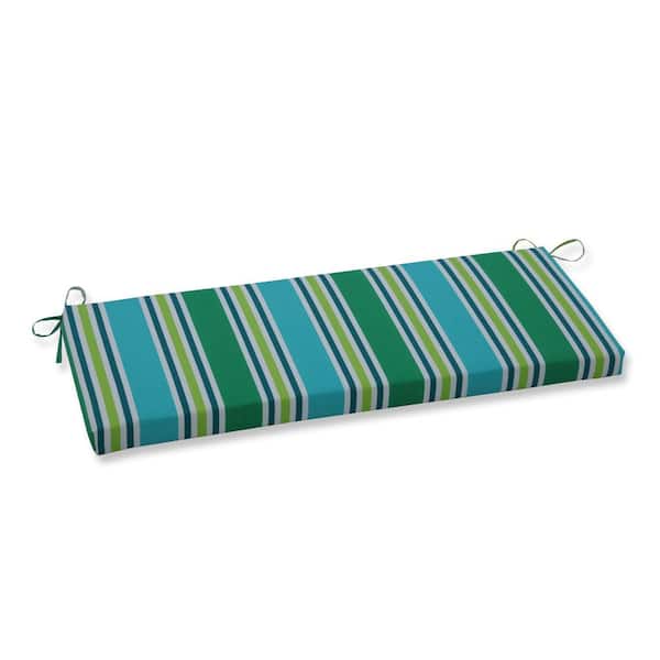 Striped Rectangular Outdoor Bench Cushion in Blue