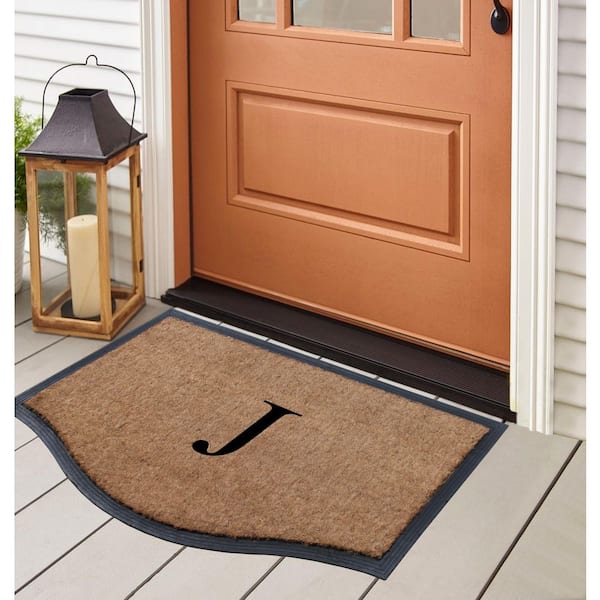 A1 Home Collections A1HC Solid Black 24 in. x 38 in. Rubber and Coir Floral Border Outdoor Durable Monogrammed J Door Mat