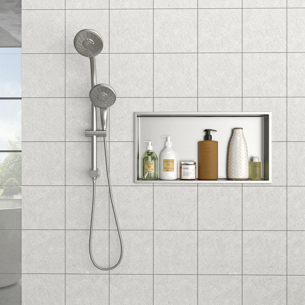 25 in. x 13 in. Brushed Nickel Stainless Steel Wall Mounted Rectangular Shower Niche Single Shelf price history on PriceWatchPro