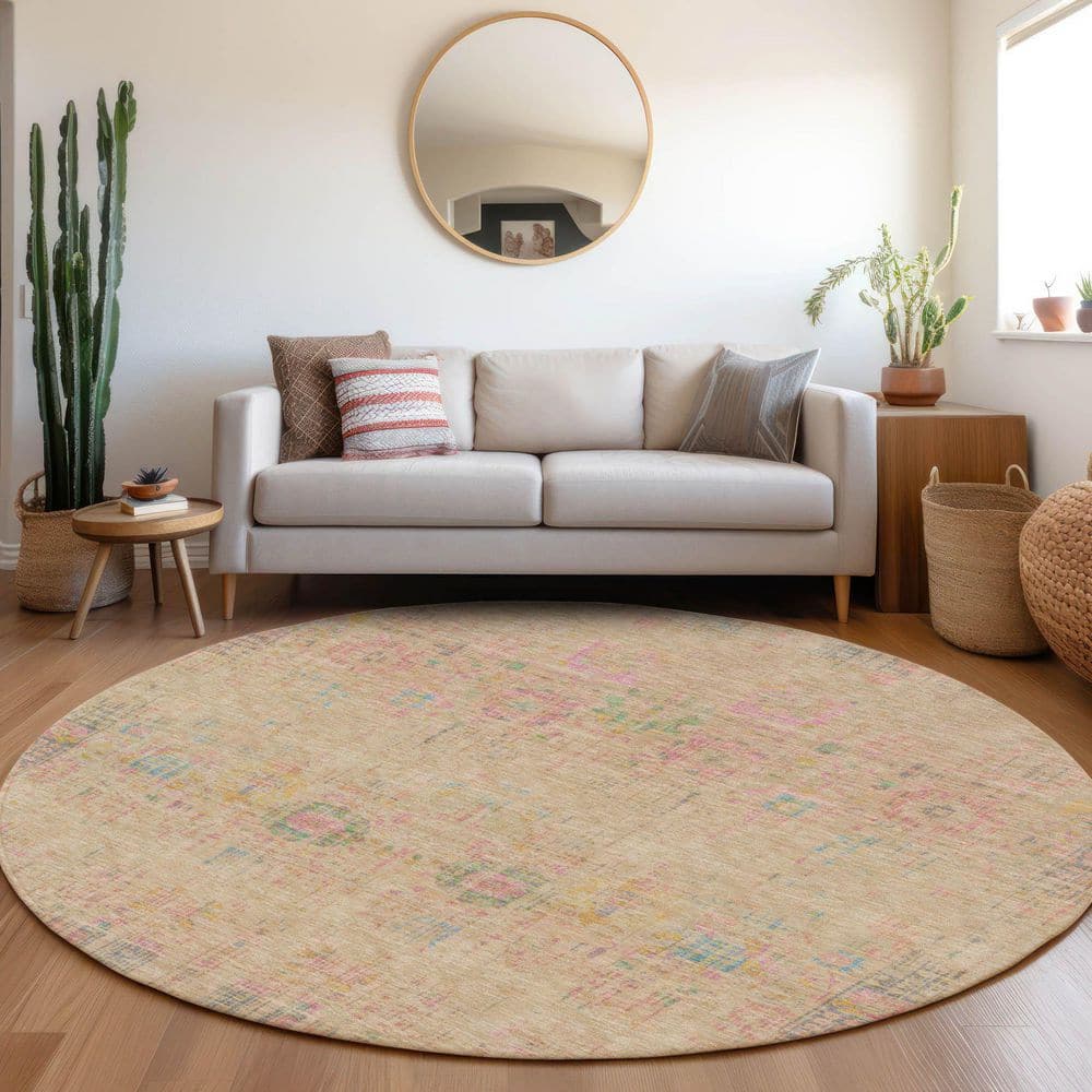Chantille Machine Washable Indoor/Outdoor Abstract ACN1734 Tan 8 ft. x 8 ft. Round Rug price history on PriceWatchPro