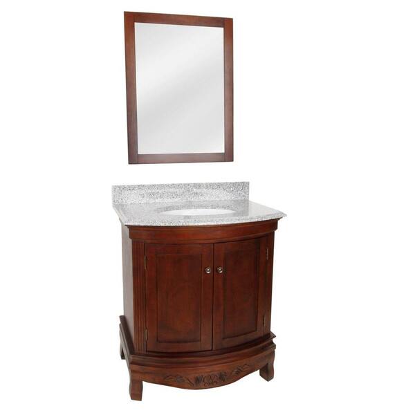Foremost Verona 30 in. Vanity in Dark Walnut with Granite Vanity Top in Rushmore Gray and Mirror-DISCONTINUED
