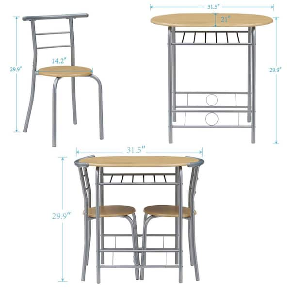 VECELO 3 Piece Dining Table Set Round Table and Chairs Set for