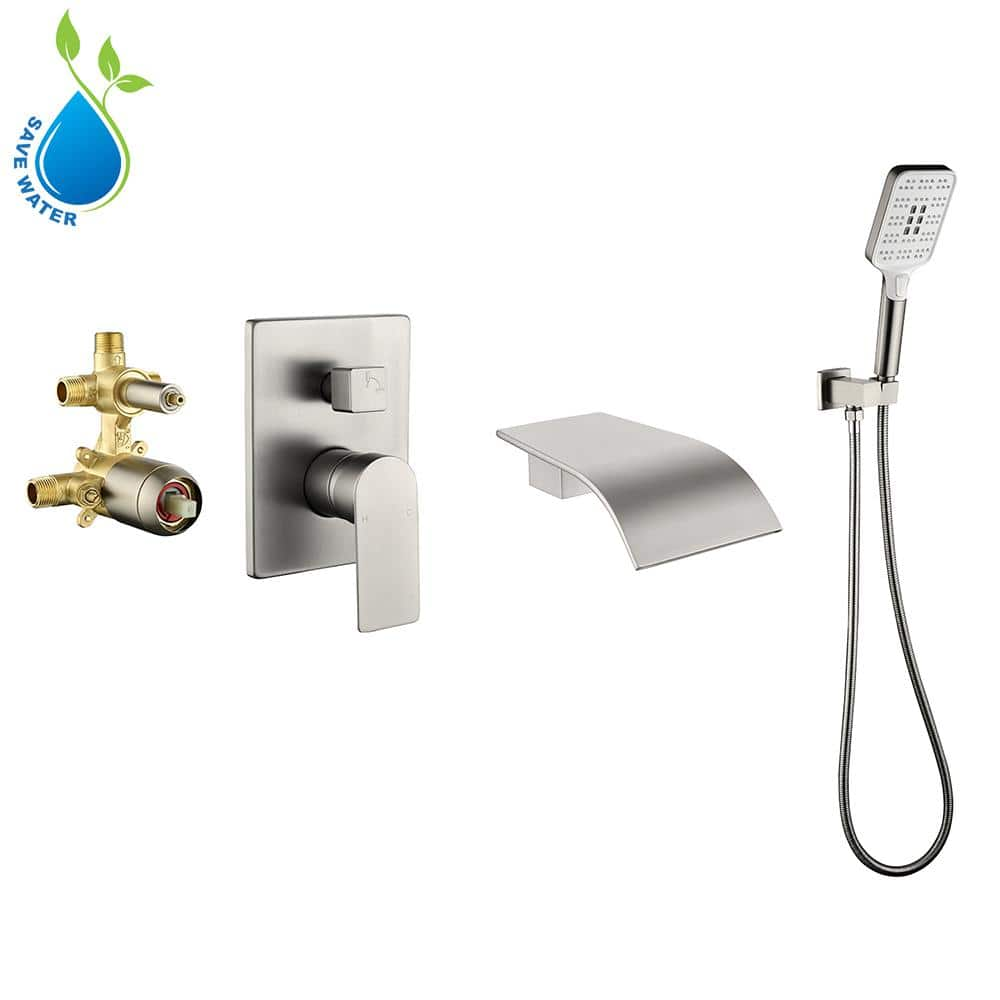 UKISHIRO 4.07 in. W Single-Handle 3-Spray 1.8 GPM Adjustable Hand Shower and Tub Spout in Brushed Nickel (Valve Included)