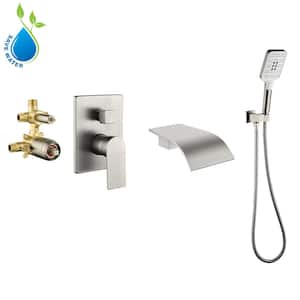4.07 in. W Single-Handle 3-Spray 1.8 GPM Adjustable Hand Shower and Tub Spout in Brushed Nickel (Valve Included)