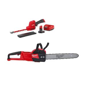 M12 FUEL 8 in. 12V Lithium-Ion Brushless Cordless Hedge Trimmer Kit with M18 FUEL 16 in. Chainsaw (2-Tool)