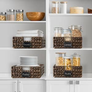 Brown Espresso 12.5 in. x 17 in. x 5 in. Wicker Water Hyacinth Decorative Baskets Pantry Storage Bins Set of 4