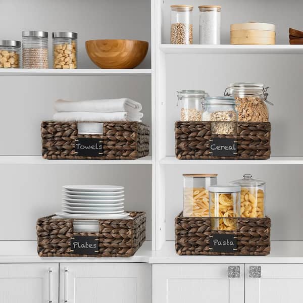 Casafield Brown Espresso 12.5 in. x 17 in. x 5 in. Wicker Water Hyacinth Decorative Baskets Pantry Storage Bins Set of 4