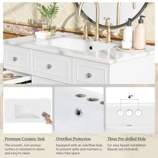 Ziyudura 36 in. Single Sink Freestanding White Bath Vanity with