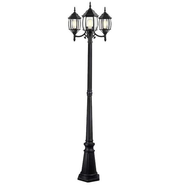 85.5 in. 3-Light Black Metal Outdoor Weather Resistant Post light Set with No Bulbs Included