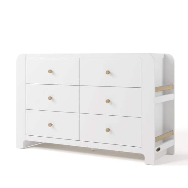 Read-with-Me White with Driftwood 6 Drawer 52.01 in. Wide Dresser