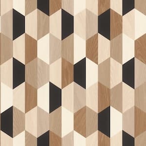 Anthony Black Wooden Hexagon Vinyl Non-Pasted Wallpaper Roll