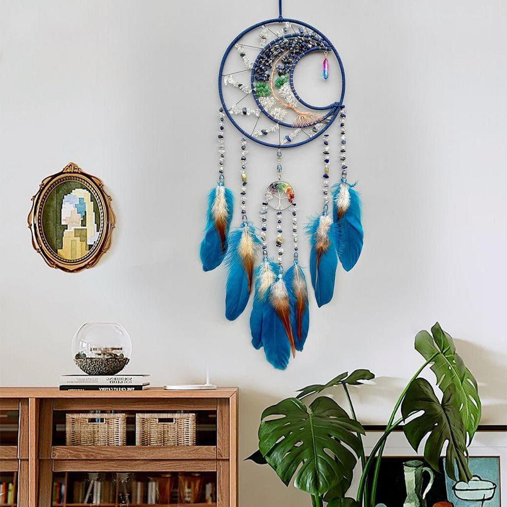 Crystal Dreamエンブレムブローチ★ネイビー Tree of Life Dream Catcher-Handmade Rainbow Crystal Stone Wall
