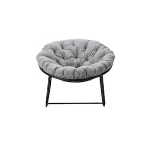 Metal Round Black Frame Outdoor Rocking Chair with Light Gray Cushion