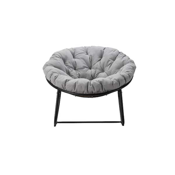 Unbranded Metal Round Black Frame Outdoor Rocking Chair with Light Gray Cushion