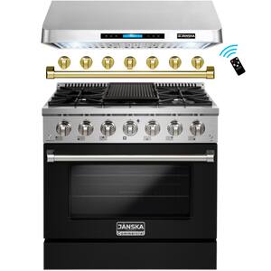 36 in. 900 CFM Ducted Under Cabinet Range Hood and 36 in. 5.2 cu. ft. Gas Range with Convection Oven in Matte Black