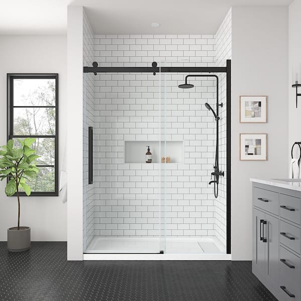 Bel Soft Close 60 in. W x 78.74 in. H Alcove Frameless Sliding Shower Door in Black