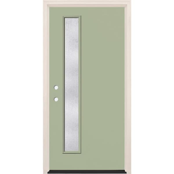 Builders Choice 36 in. x 80 in. Right-Hand/Inswing 1-Lite Rain Glass Cypress Painted Fiberglass Prehung Front Door w/6-9/16 in. Frame