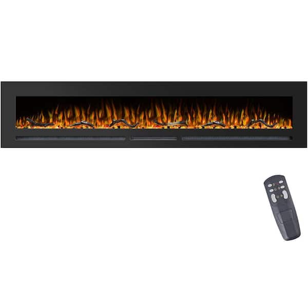100 in. Electric Fireplace Insert with Adjustable Flame Colors, Thermostat, Recessed and Wall Mounted, Black