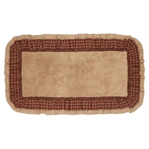 Burlap Checkered Border 27 in. x 48 in. Burgundy Bathmat