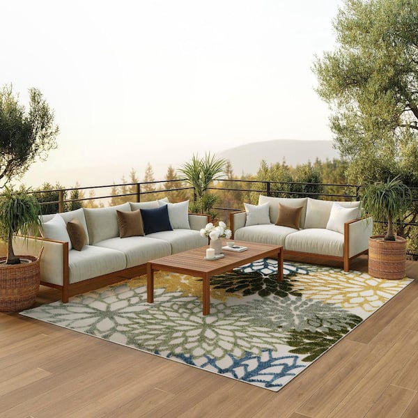 Aloha Green Multi-Color 9 ft. x 12 ft. Floral Contemporary Indoor Area Rug