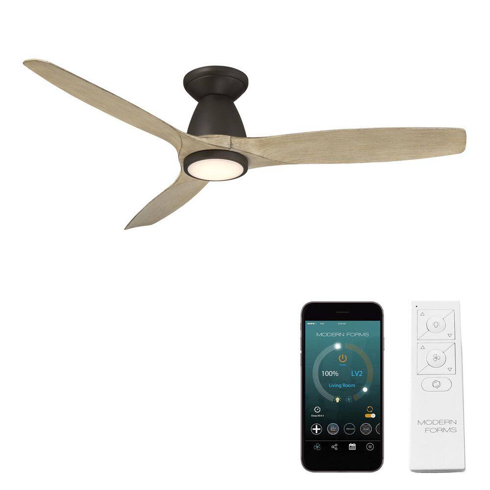 Skylark 54 in. 3-Blade Smart Indoor/Outdoor Bronze/White Oak Flush Mount Ceiling Fan 4CCT Integrated LED Remote Included price history on PriceWatchPro