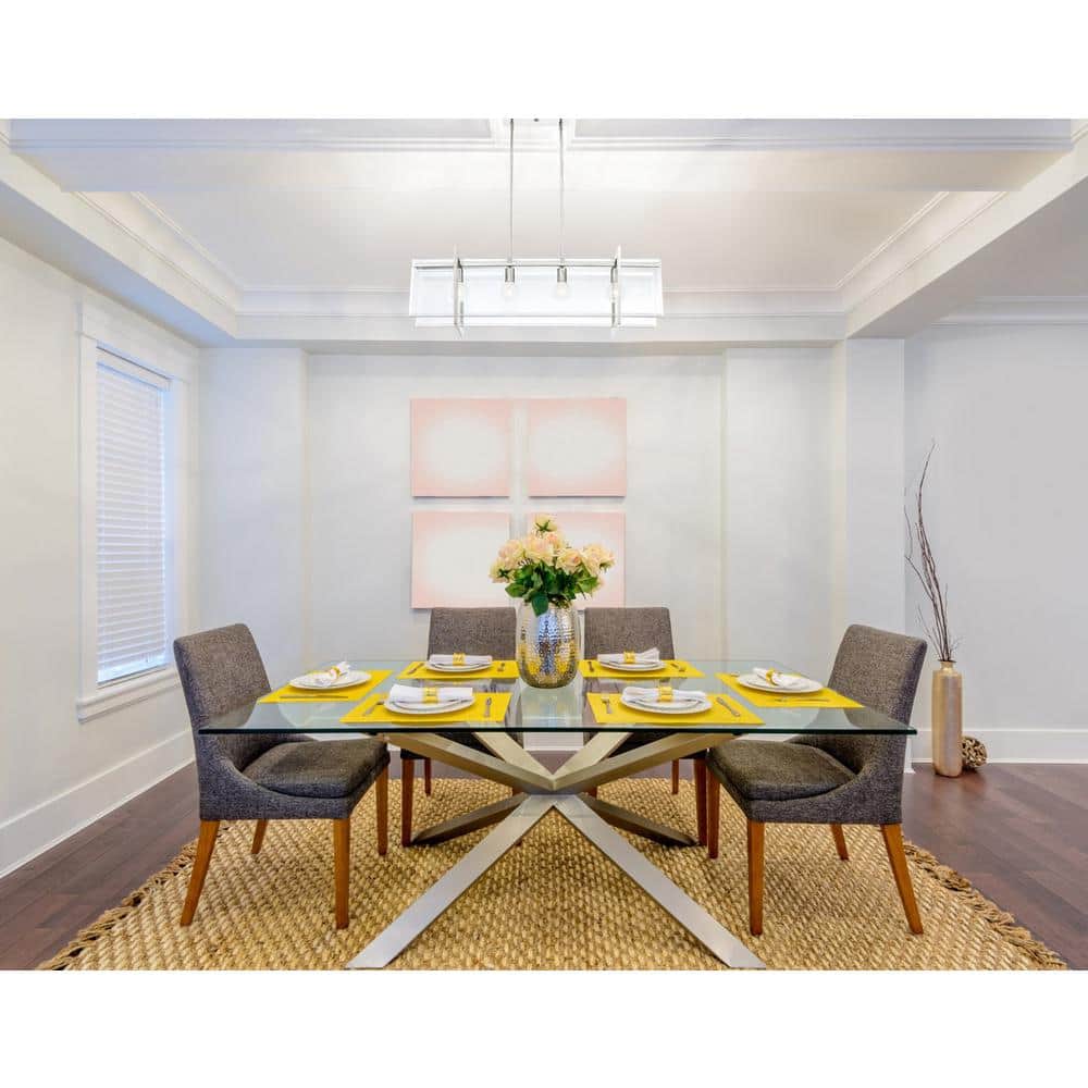 Polished Nickel Glass 4-Light Island Chandelier