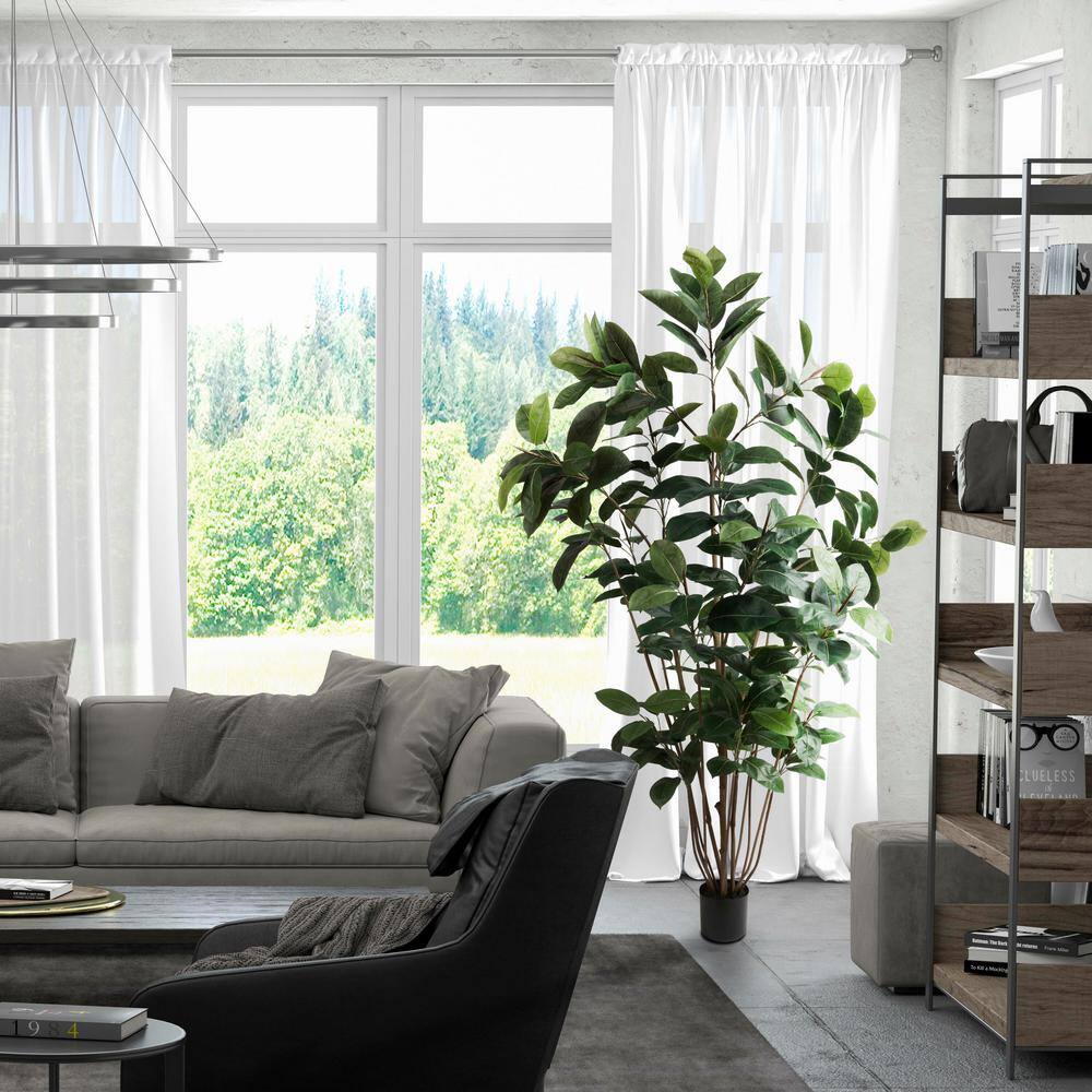 7' Green Potted Artificial Rubber Tree with 148 Leaves