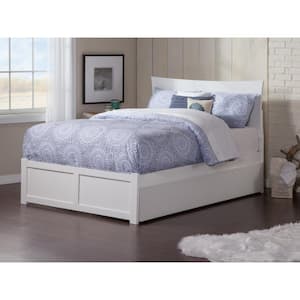 Metro White Full Platform Bed with Flat Panel Foot Board and Twin Size Urban Trundle Bed