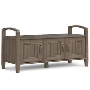 Lev Smoky Brown Dining Bench SOLID WOOD 44-in. Wide Transitional Entryway Storage Bench