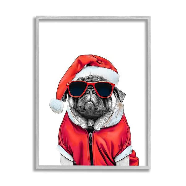 Stupell Industries Funny Pug Santa Hat by Annalisa Latella 1-Piece Framed Graphic Print Animal Poster Art Print 20 in. x 16 in.