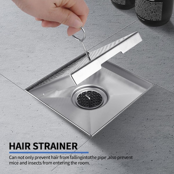 HOMEMYSTIQUE 6 in. x 6 in. Stainless Steel Square Shower Drain